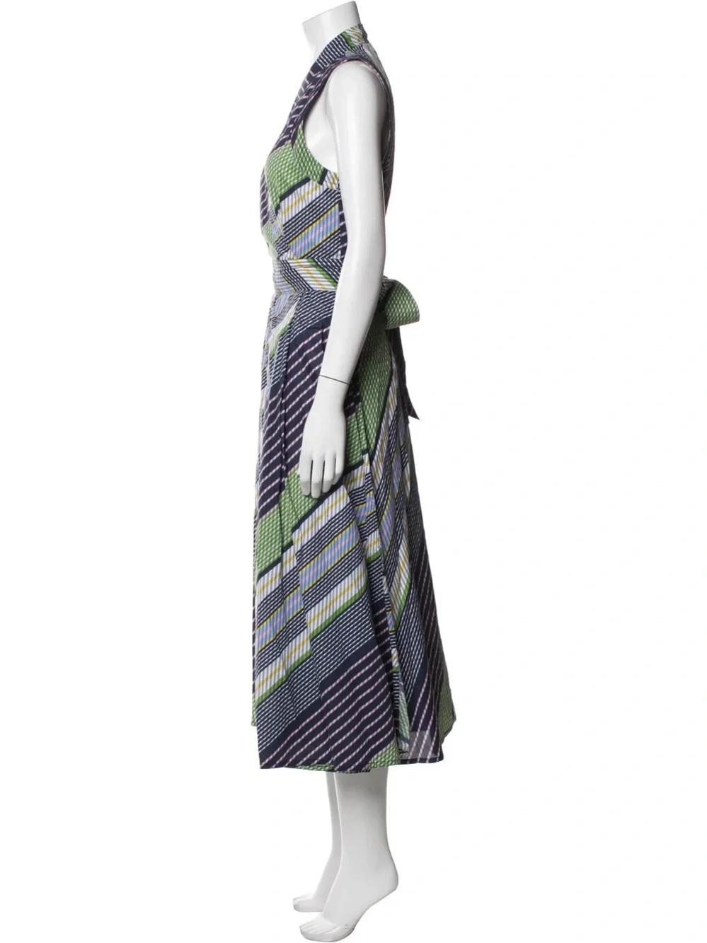Tori Burch Sleeveless Striped Midi Dress in Navy & Green